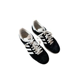 Adidas Mens Black White Gazelle Low Profile Nubuck Lace-up Sneakers Size 9.5